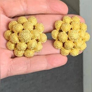 Modernist Urchin LES BERNARD VO Textured Gold Tone Clip On Statement Earrings